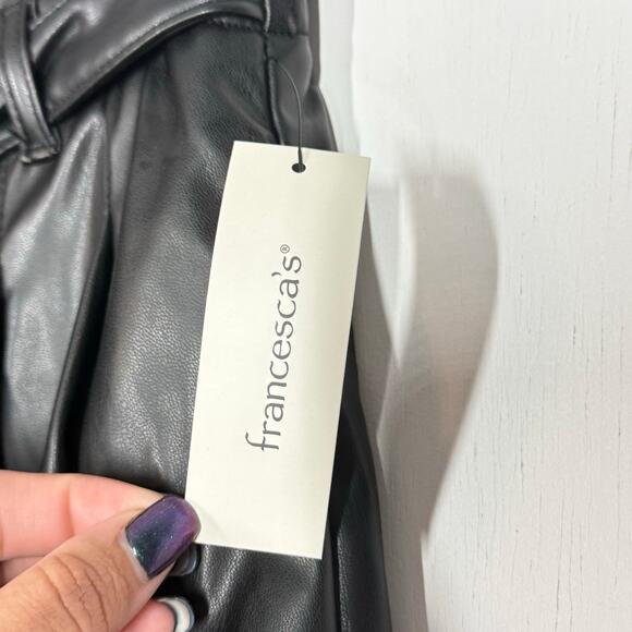 NEW Francesca’s Faux Leather Paperbag Pants Size Small Black Belted Pleated - Picture 9 of 9